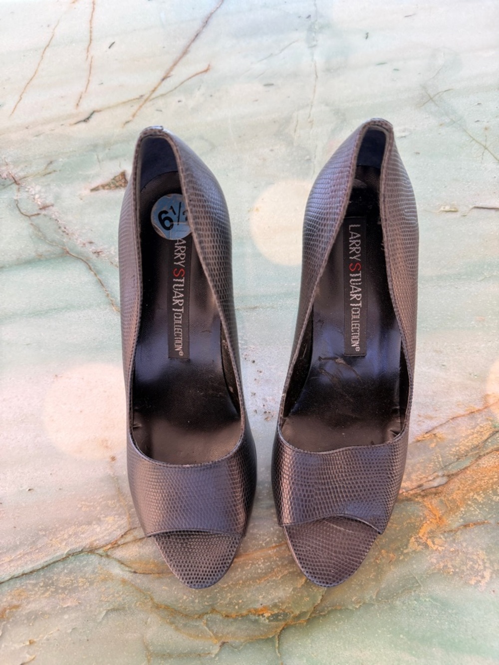 Vintage Larry Stuart Collection Women's Black Leather Peep Toe Heels Size 6.5